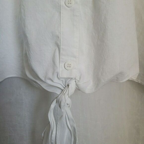 Chico's Women's Size 3 US XL White Eyelet Knot Shirt Semi Sheer Button Up Cotton - Picture 5 of 11
